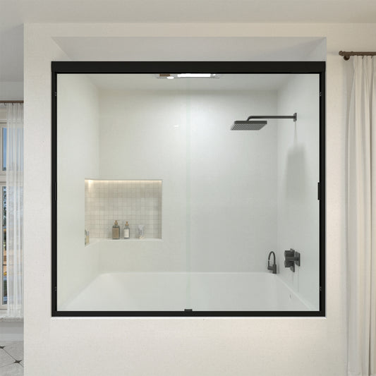 Nebula 56 in. W x 60 in. H Sliding Bath Tub Door in semi frameless  with Clear Glass
