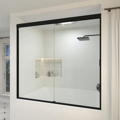 Nebula 56 in. W x 60 in. H Sliding Bath Tub Door in semi frameless  with Clear Glass