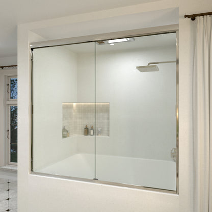 Nebula 56 in. W x 60 in. H Sliding Bath Tub Door in semi frameless  with Clear Glass