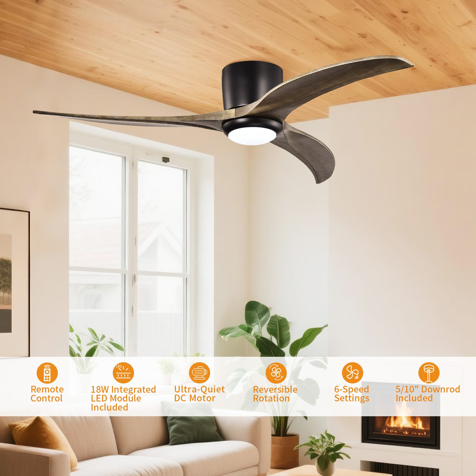 Taimei Niveu 52 in. Flush Mount Standard Ceiling Fan with Dimmable LED with Remote Included DC Motor 3_09208dfc-3abe-422a-908b-4cb7072eefea