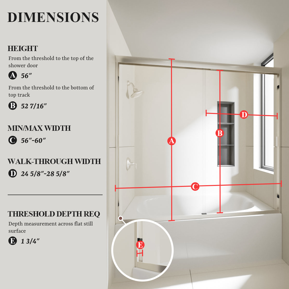 Nivorix Apex 60 in. W x 56 in. H Sliding Semi-Frameless Tub Door with Clear Glass 3_124d0ed1-ddca-4086-b98d-d9ccacec7ab2