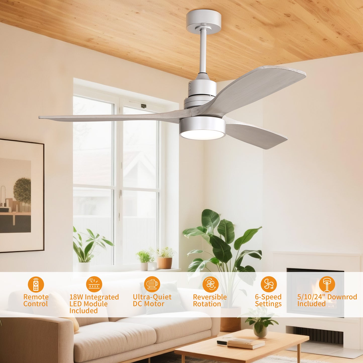 Taimei Selen 52 in. Downrod Standard Ceiling Fan with Integrated LED with Remote Included 3-Blade Reversible