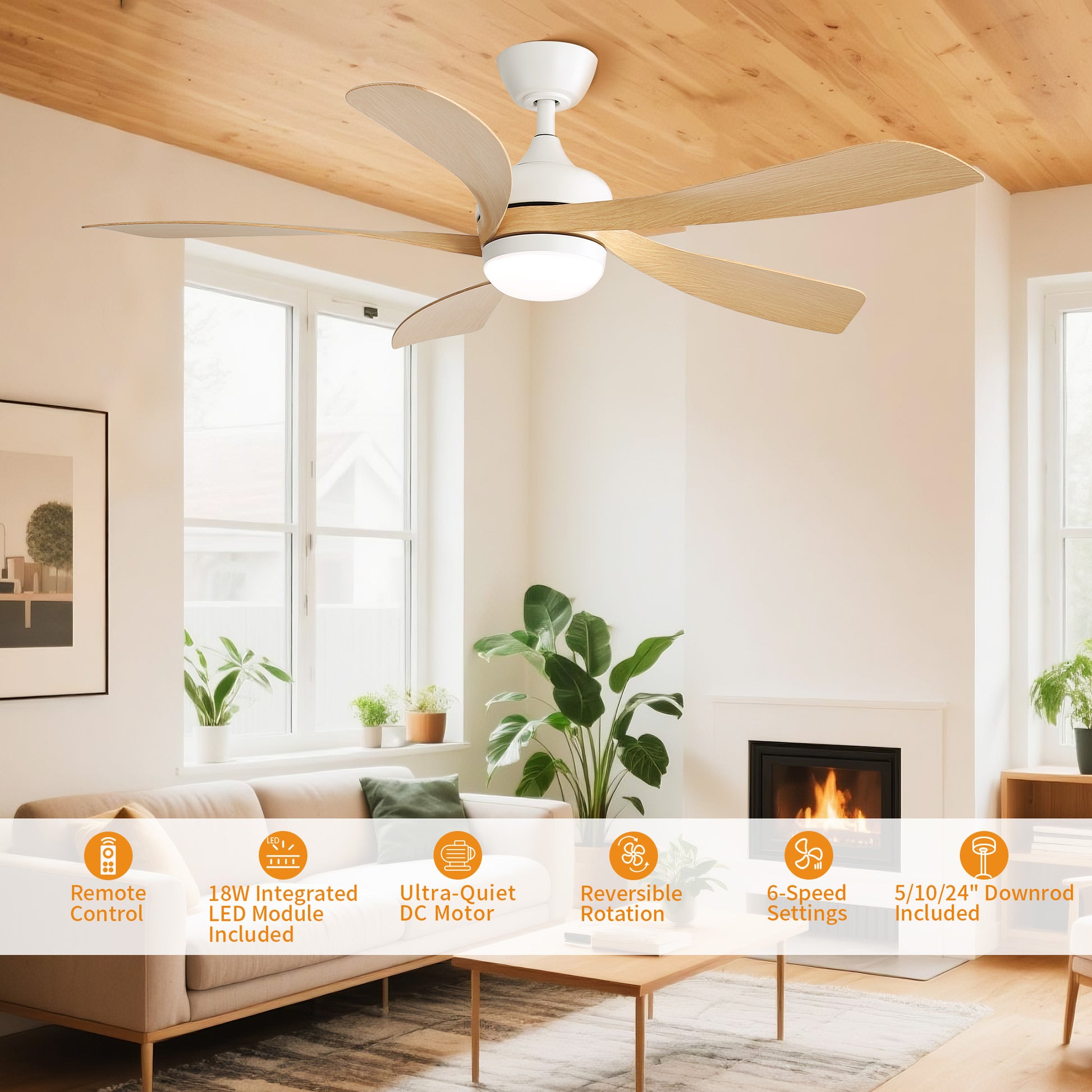 Taimei Sleek 52 in. Ceiling Fan - 5 Precision ABS Blades with Soft LED Light and Whisper-Quiet 6-Speed Remote Control 3_1fac25f0-c130-401d-93e1-6885173193c7
