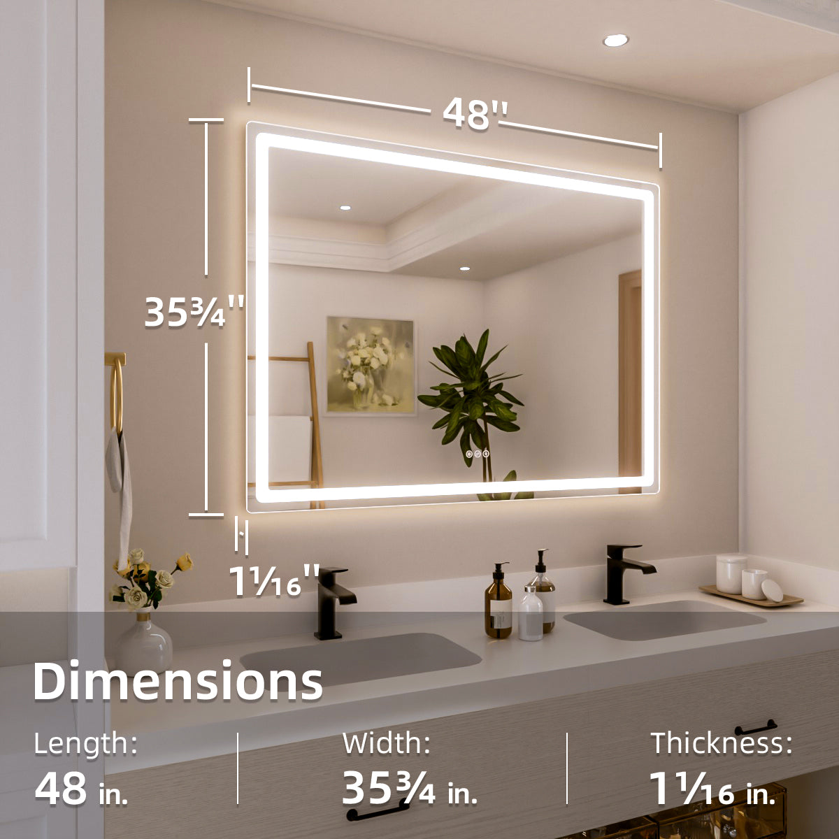Nivorix NRMU Series Rectangular Frameless LED Wall Bathroom Vanity Mirror with Sleek Silver Finish 3_219086a8-40f1-4f24-8c9d-f764bc176eb3