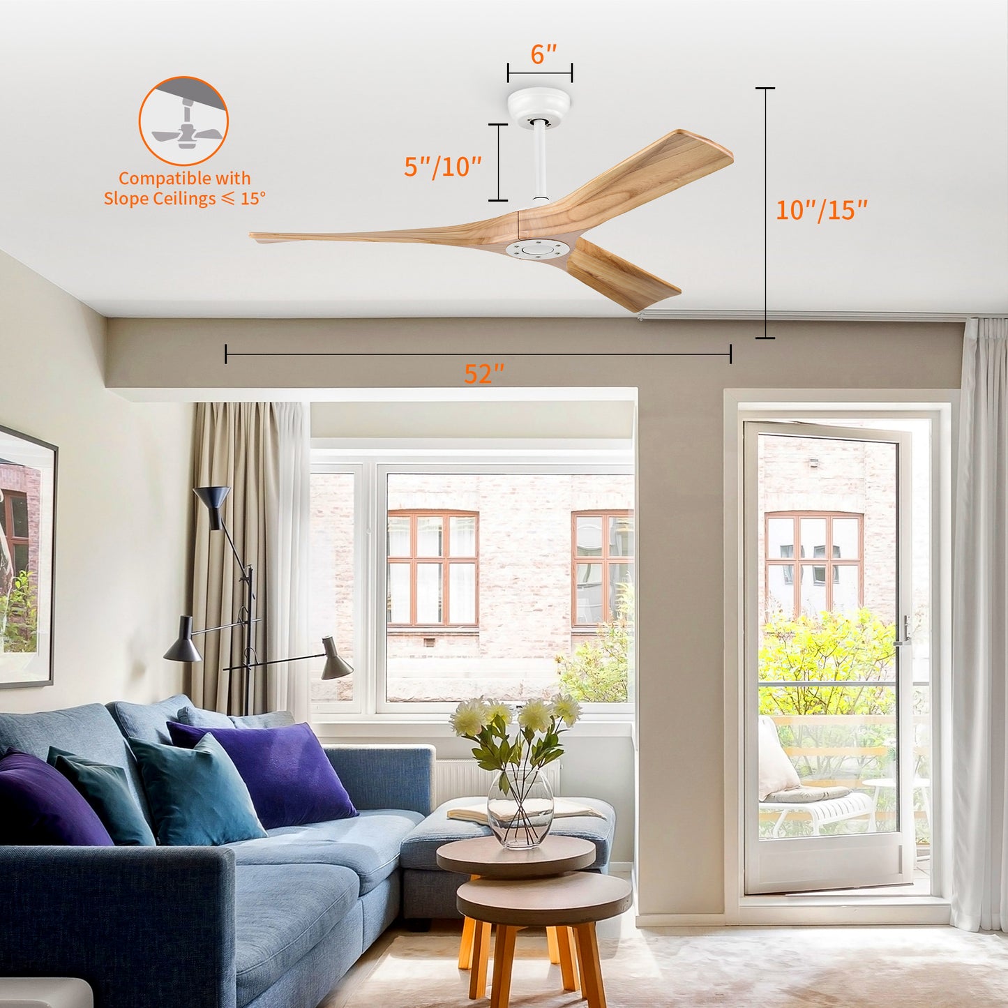Taimei Orbis 52 in. Downrod Standard Ceiling Fan with Remote Included Reversible Solid Wood Blades 3_267795a9-bc96-49b0-90fd-f0692f5dc835