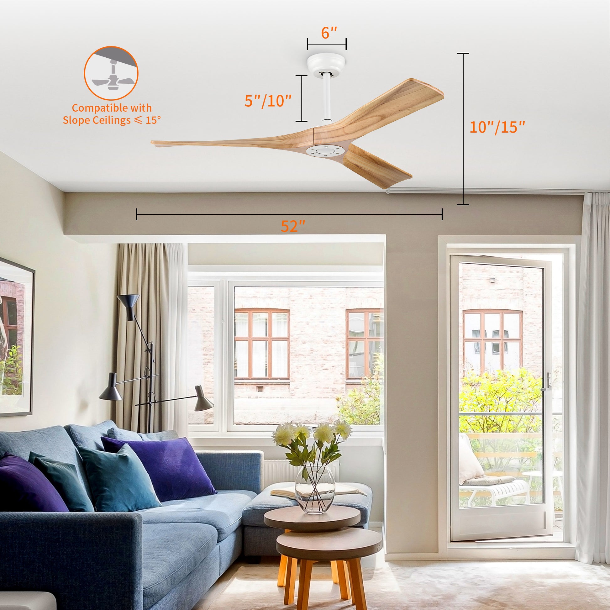 Taimei Orbis 52 in. Downrod Standard Ceiling Fan with Remote Included Reversible Solid Wood Blades 3_267795a9-bc96-49b0-90fd-f0692f5dc835