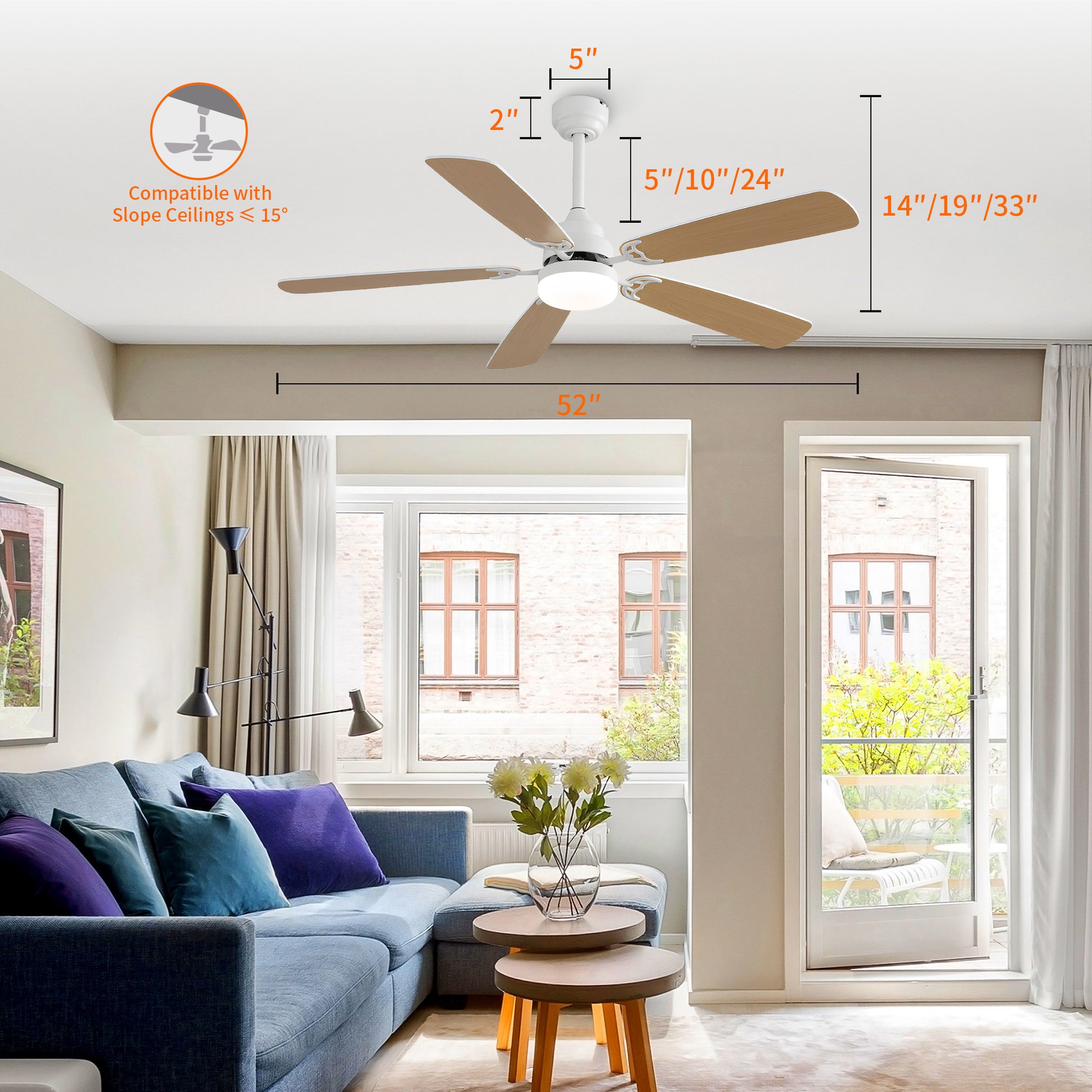 Taimei Cirrus 52 in. White Oak Downrod Standard Ceiling Fan with Integrated LED with Remote Included 5 Two-Tone Blades DC Motor 3_356ff916-cba5-4b88-953d-dea737f1be1e
