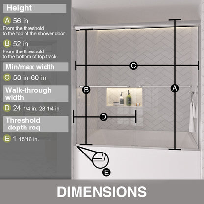 Shine 60 in. W x 56 in. H Semi-Frameless Sliding Tub Door with 1/4 in. Clear Tempered Glass 3_371b55e8-2c8f-4aac-aa6c-8b50896dd9c0