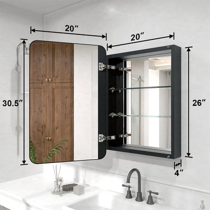 Verve Frameless Recessed or Surface-Mount Rectangular Aluminum Medicine Cabinet with Mirror in Matte Black