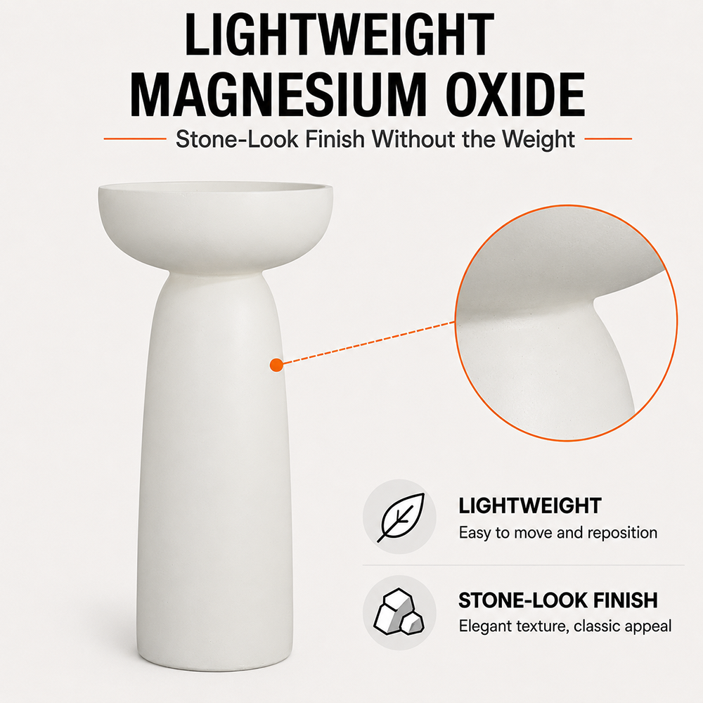 Sylva 28 in. Tall White Magnesium Oxide Pedestal Plant Stand