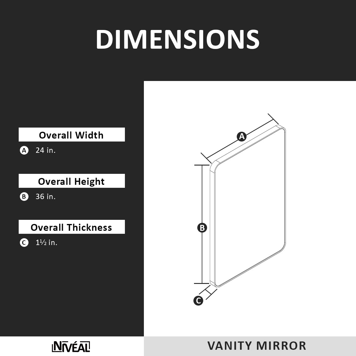 Niveal SM Series Rectangular Framed Wall Bathroom Vanity Mirror