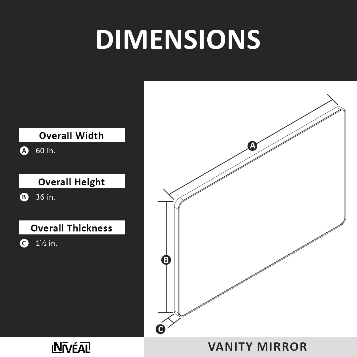 Niveal SM Series Rectangular Framed Wall Bathroom Vanity Mirror