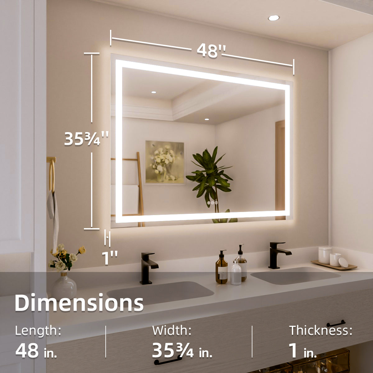 Nivorix NRPL Series Rectangular Frameless LED Wall Bathroom Vanity Mirror with Sleek Silver Finish 3_63bdfd89-ecbe-44d6-b5b2-1cead1eac207