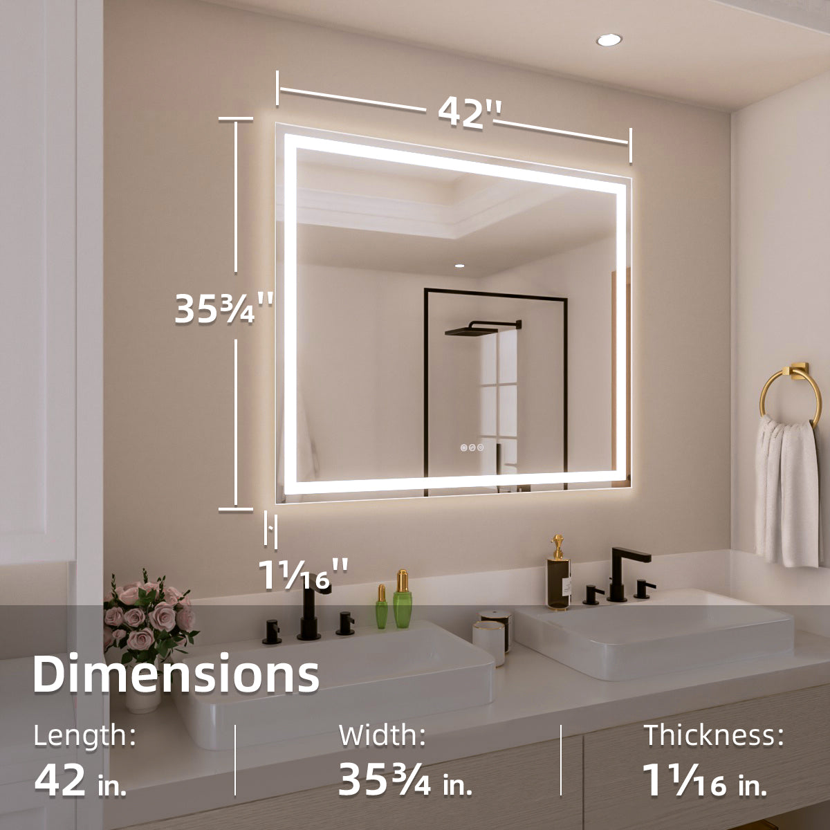 Nivorix NRMV Series Rectangular Frameless LED Wall Bathroom Vanity Mirror with Sleek Silver Finish 3_70621c63-6be0-445e-9ce8-e711f664d27e