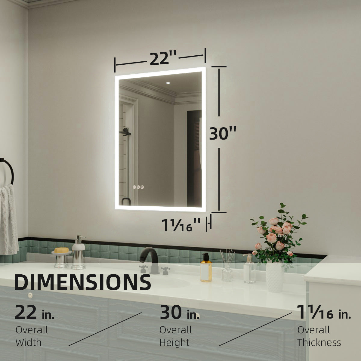 Nivorix NRMC Series Rectangular Frameless LED Wall Bathroom Vanity Mirror in Sleek Silver Finish 3_7ac08185-3e80-4b8e-af83-ed4d94261ed2