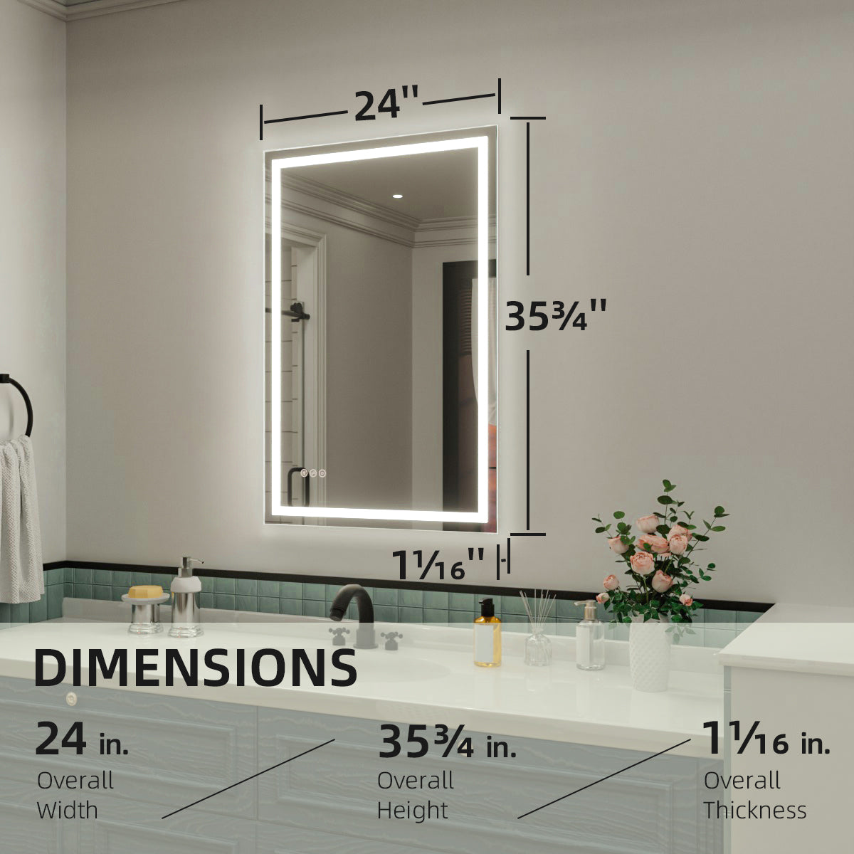 Nivorix NRMD Series Rectangular Frameless LED Wall Bathroom Vanity Mirror with Sleek Silver Finish 3_8056ef70-781d-4848-b47f-f4702b118421