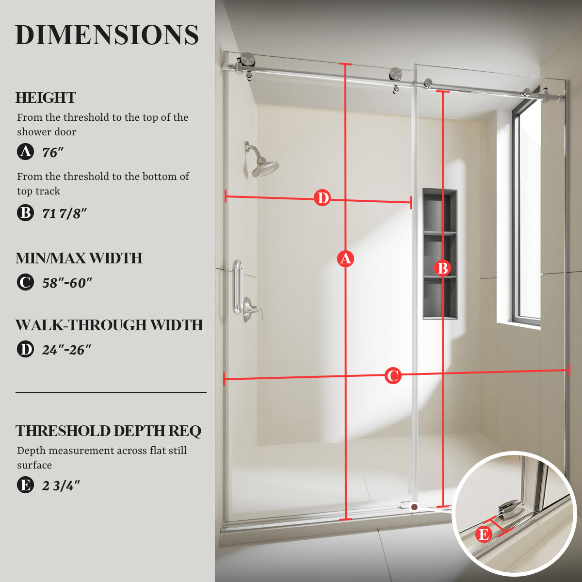 Nivorix Cryptic 60 in. W x 76 in. H Sliding Semi-Frameless Shower Door with Clear Glass 3_82e7b2c4-4f9e-46d1-a54e-097382a84b72