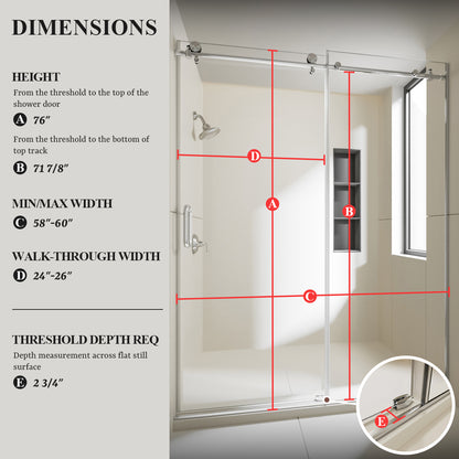 Nivorix Cryptic 60 in. W x 76 in. H Sliding Semi-Frameless Shower Door with Clear Glass 3_82e7b2c4-4f9e-46d1-a54e-097382a84b72