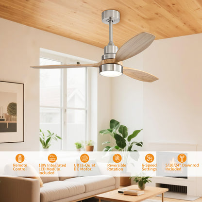 Taimei Selen 52 in. Downrod Standard Ceiling Fan with Integrated LED with Remote Included 3-Blade Reversible