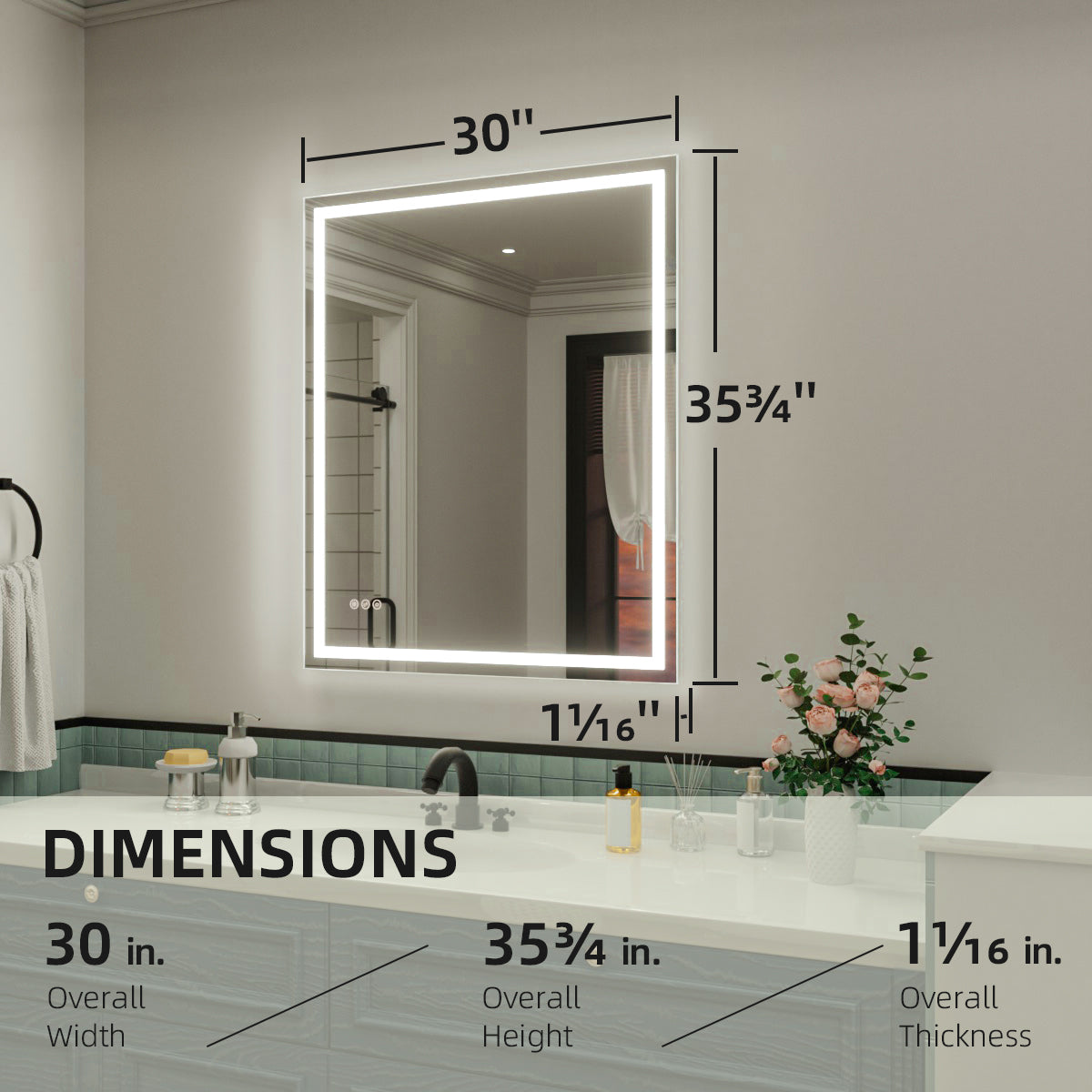 Nivorix NRMD Series Rectangular Frameless LED Wall Bathroom Vanity Mirror with Sleek Silver Finish 3_8708e8e9-2ce2-4dc6-9e5f-78ac8dc8d982