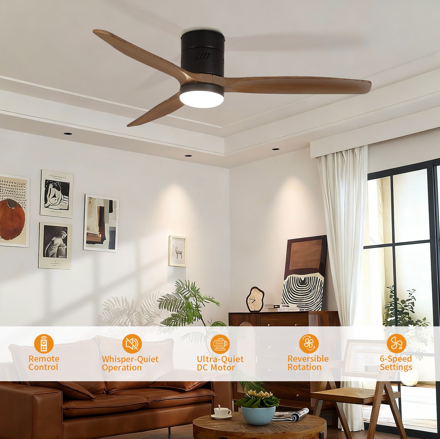 Taimei Ryme 52 in. Flush Mount Ceiling Fan with Light and Remote, DC Motor, Reversible 3_90369a62-5077-4fd7-a289-768d9b752067