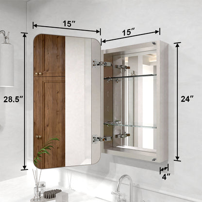 Verve Frameless Recessed or Surface-Mount Rectangular Aluminum Medicine Cabinet with Mirror in Brushed Nickel