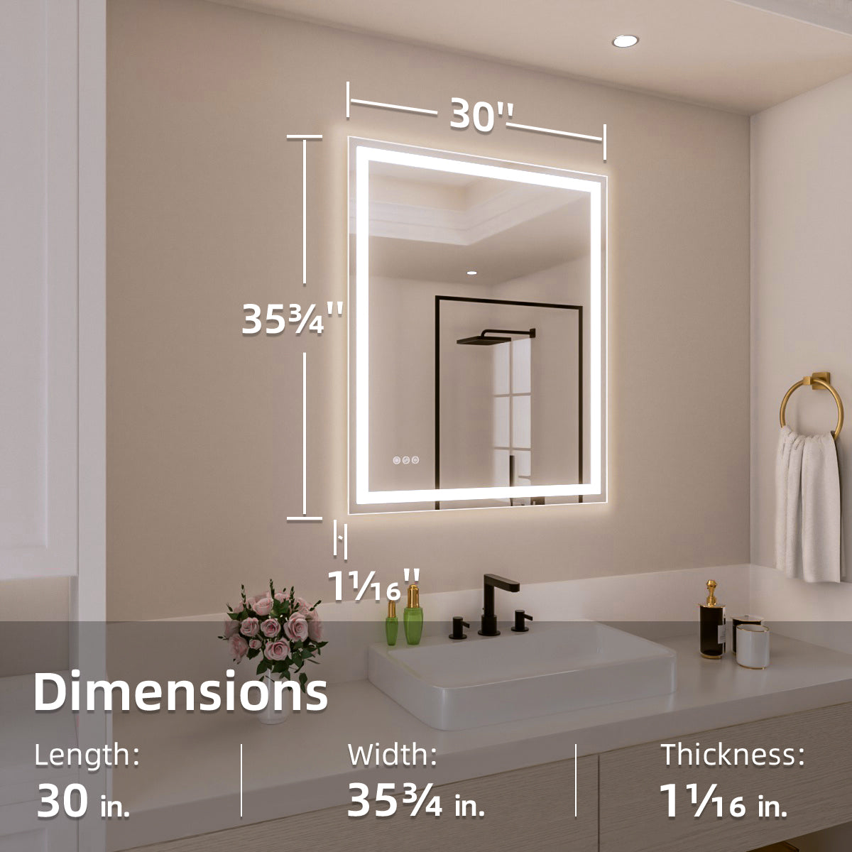 Nivorix NRMV Series Rectangular Frameless LED Wall Bathroom Vanity Mirror with Sleek Silver Finish 3_9ea3d0a4-064d-4543-a682-cbc1144fb41f
