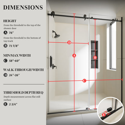 Nivorix Cryptic 60 in. W x 76 in. H Sliding Semi-Frameless Shower Door with Clear Glass 3_9f7242ba-4eb8-41c2-88c5-5d9cbcfddbce