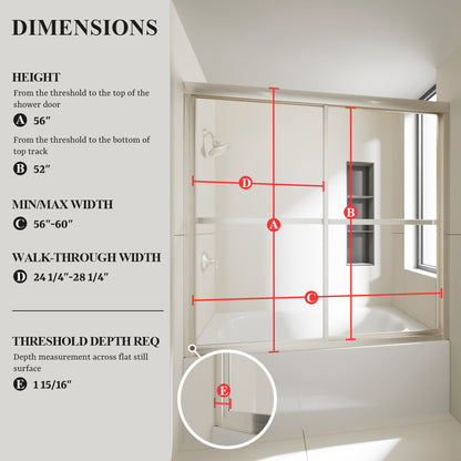 Nivorix Cleo 59 in. W x 56 in. H Sliding Framed Tub Door with Clear Tempered Glass