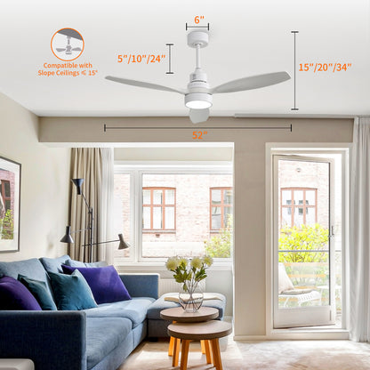 Taimei Selen 52 in. Downrod Standard Ceiling Fan with Integrated LED with Remote Included 3-Blade Reversible