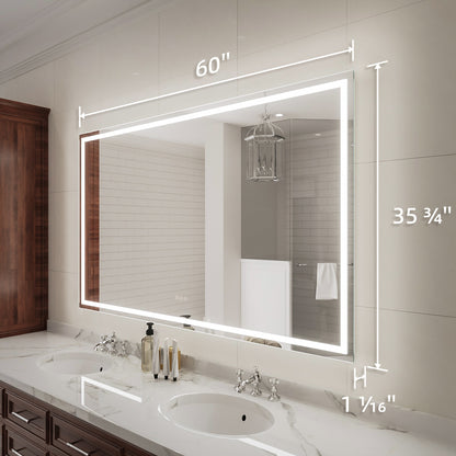 Niveal LMD Series Rectangular Frameless LED Wall Bathroom Vanity Mirror in Silver