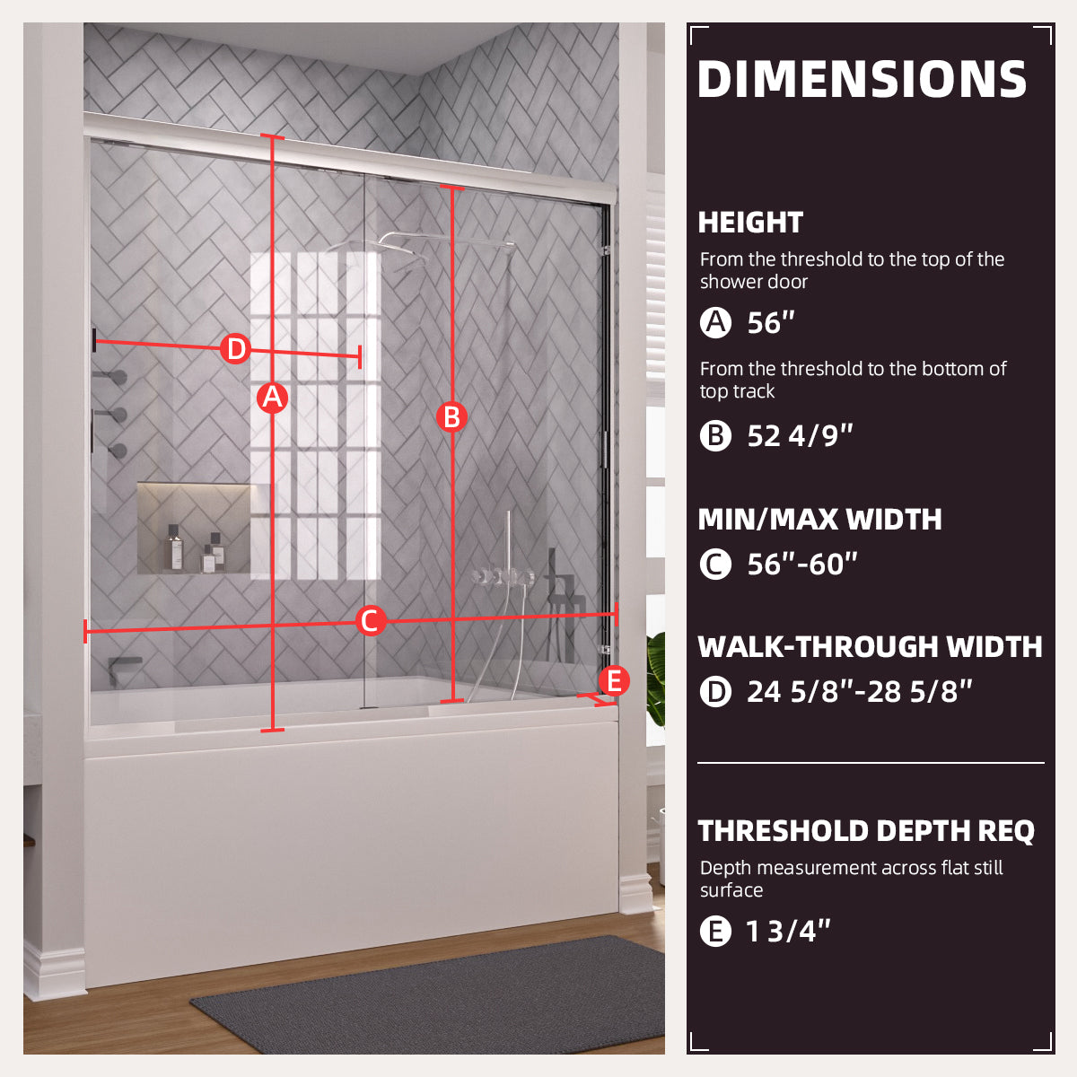 Niveal Breeze 60 in. W x 56 in. H Sliding Semi Frameless Tub Door with Clear Glass 3_ad2377f7-e940-4d07-b61b-720af1685b44