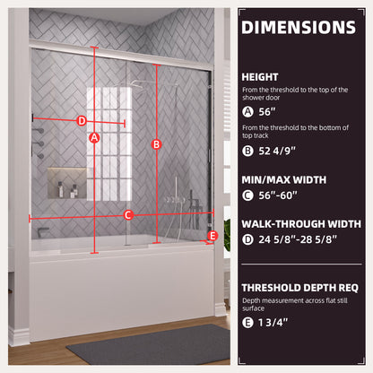 Niveal Breeze 60 in. W x 56 in. H Sliding Semi Frameless Tub Door with Clear Glass 3_ad2377f7-e940-4d07-b61b-720af1685b44