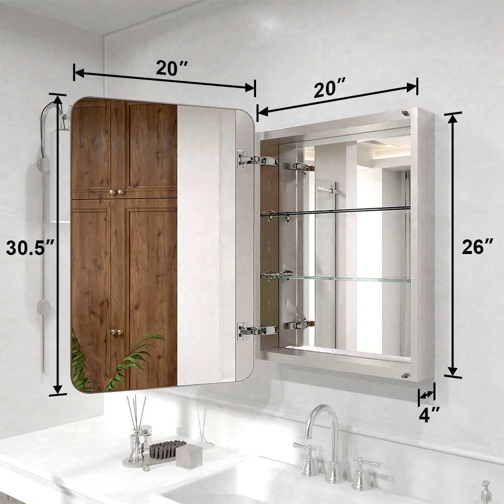 Verve Frameless Recessed or Surface-Mount Rectangular Aluminum Medicine Cabinet with Mirror in Brushed Nickel 3_b326976c-2d02-479a-b511-923ba335335e