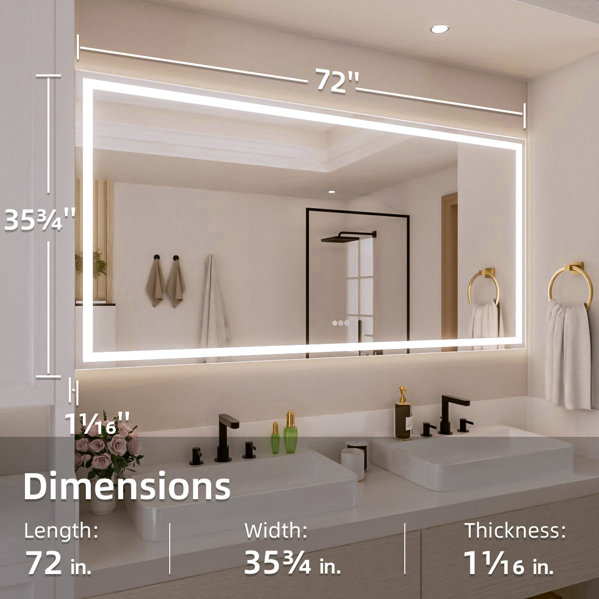 Nivorix NRMV Series Rectangular Frameless LED Wall Bathroom Vanity Mirror with Sleek Silver Finish 3_b76f4b7a-02c3-421b-99ff-7b9cc8e29d37