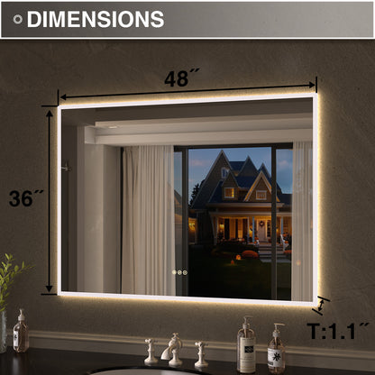 Shimmer Rectangular Frameless Anti-Fog LED Light Dimmable Wall Bathroom Vanity Mirror in Polished Crystal