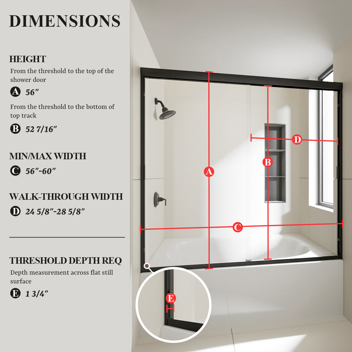 Nivorix Apex 60 in. W x 56 in. H Sliding Semi-Frameless Tub Door with Clear Glass 3_ca410ca4-179b-4e97-99fa-5927d52294ab