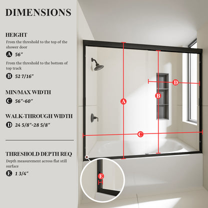 Nivorix Apex 60 in. W x 56 in. H Sliding Semi-Frameless Tub Door with Clear Glass 3_ca410ca4-179b-4e97-99fa-5927d52294ab