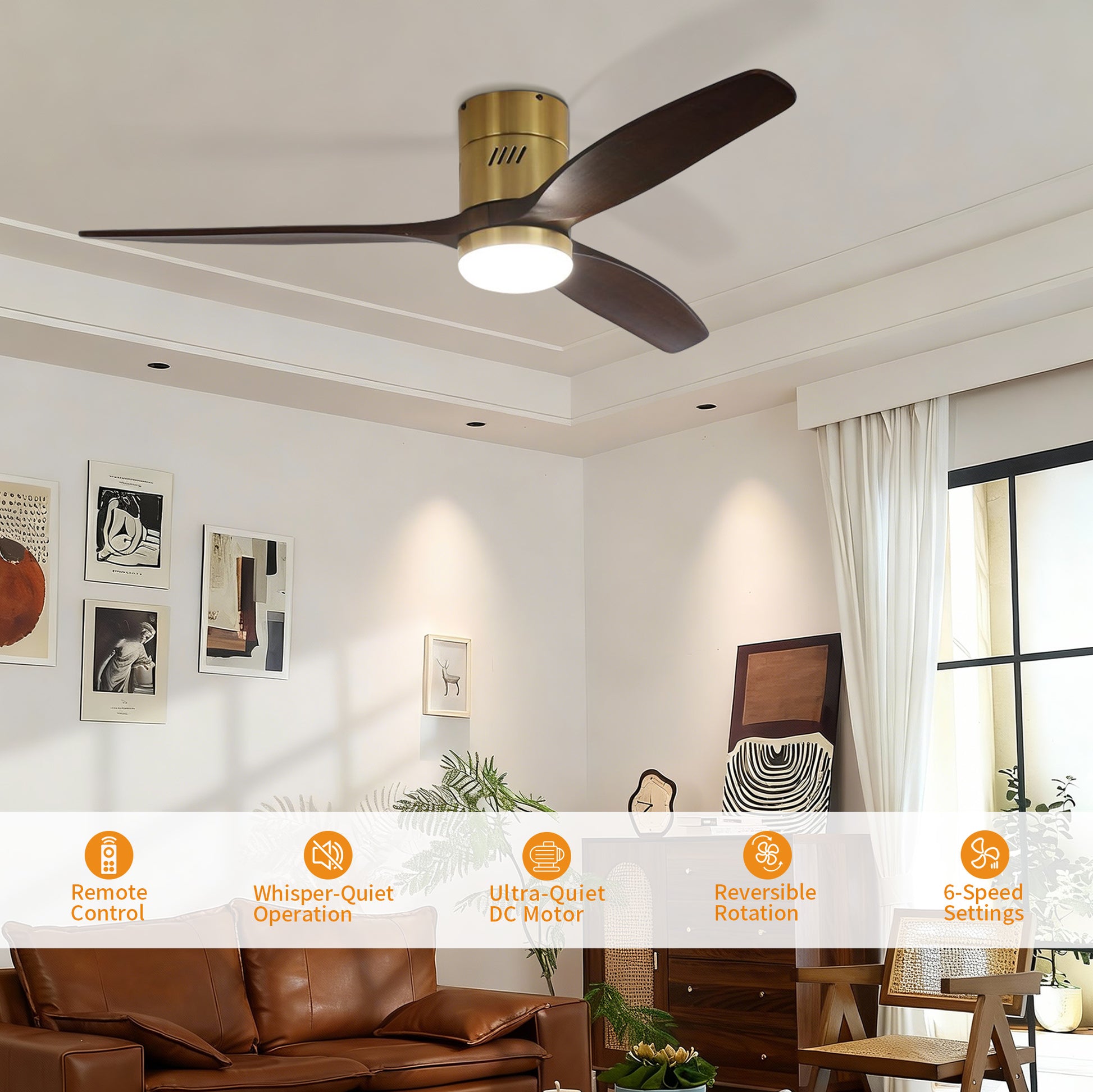 Taimei Ryme 52 in. Flush Mount Ceiling Fan with Light and Remote, DC Motor, Reversible 3_ce61c00c-c3f7-4f9e-9988-4c27d1bae652
