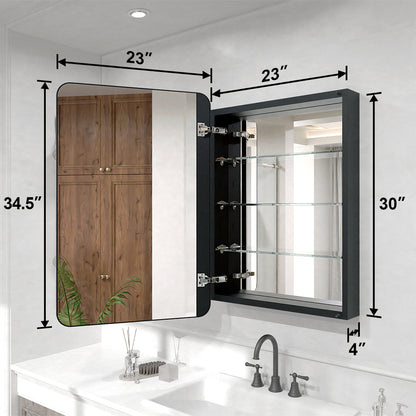 Verve Frameless Recessed or Surface-Mount Rectangular Aluminum Medicine Cabinet with Mirror in Matte Black