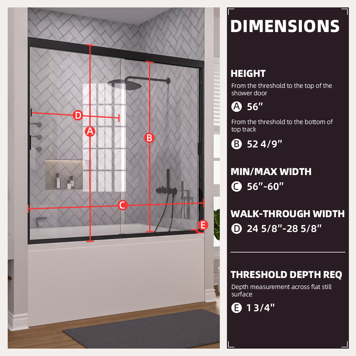 Niveal Breeze 60 in. W x 56 in. H Sliding Semi Frameless Tub Door with Clear Glass 3_db37b618-4712-4fff-bb0c-7e3ca613a039