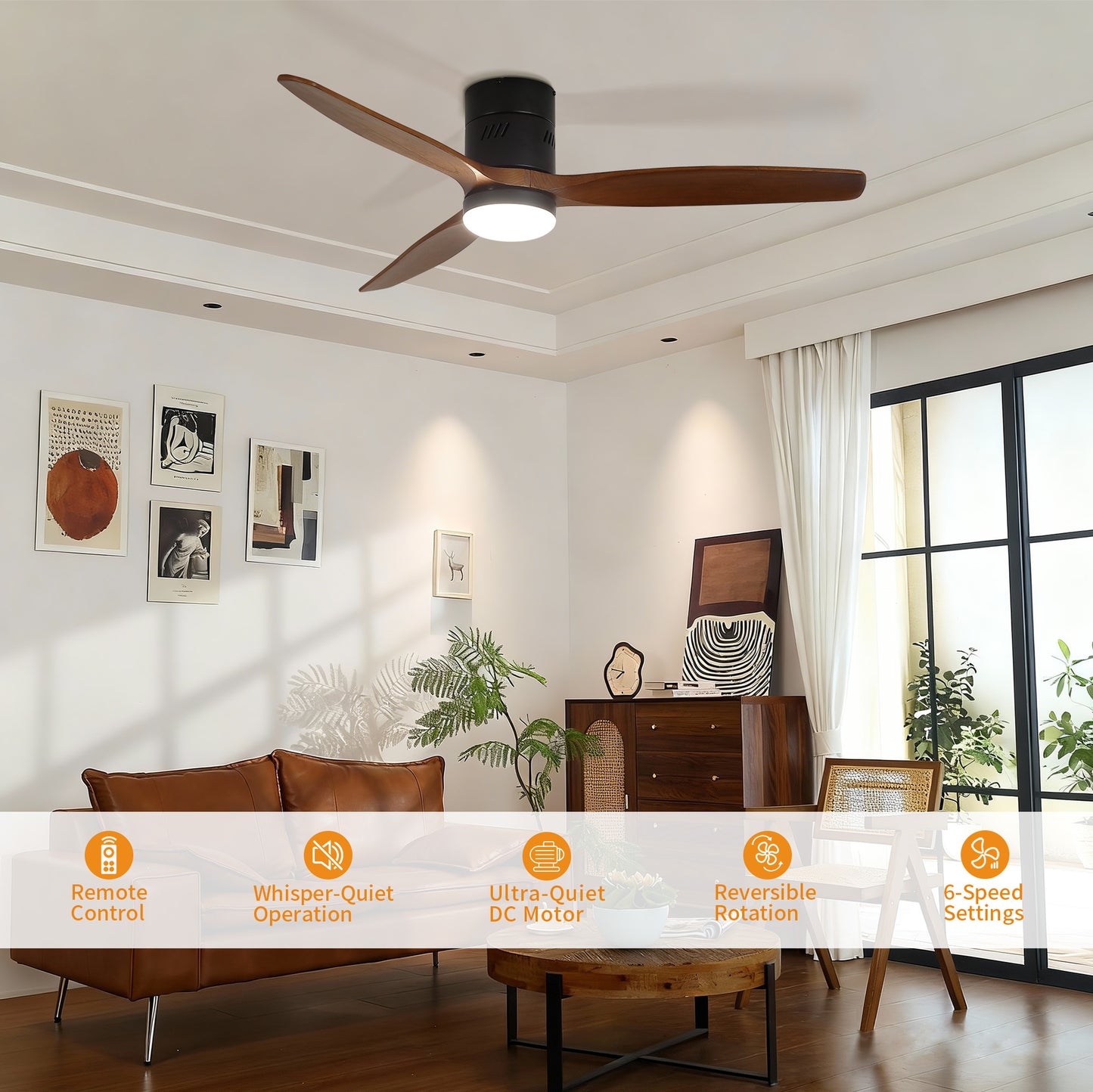 Taimei Ryme 52 in. Flush Mount Ceiling Fan with Light and Remote, DC Motor, Reversible 3_dedadbf1-184a-46bb-b445-358290e5fa1f