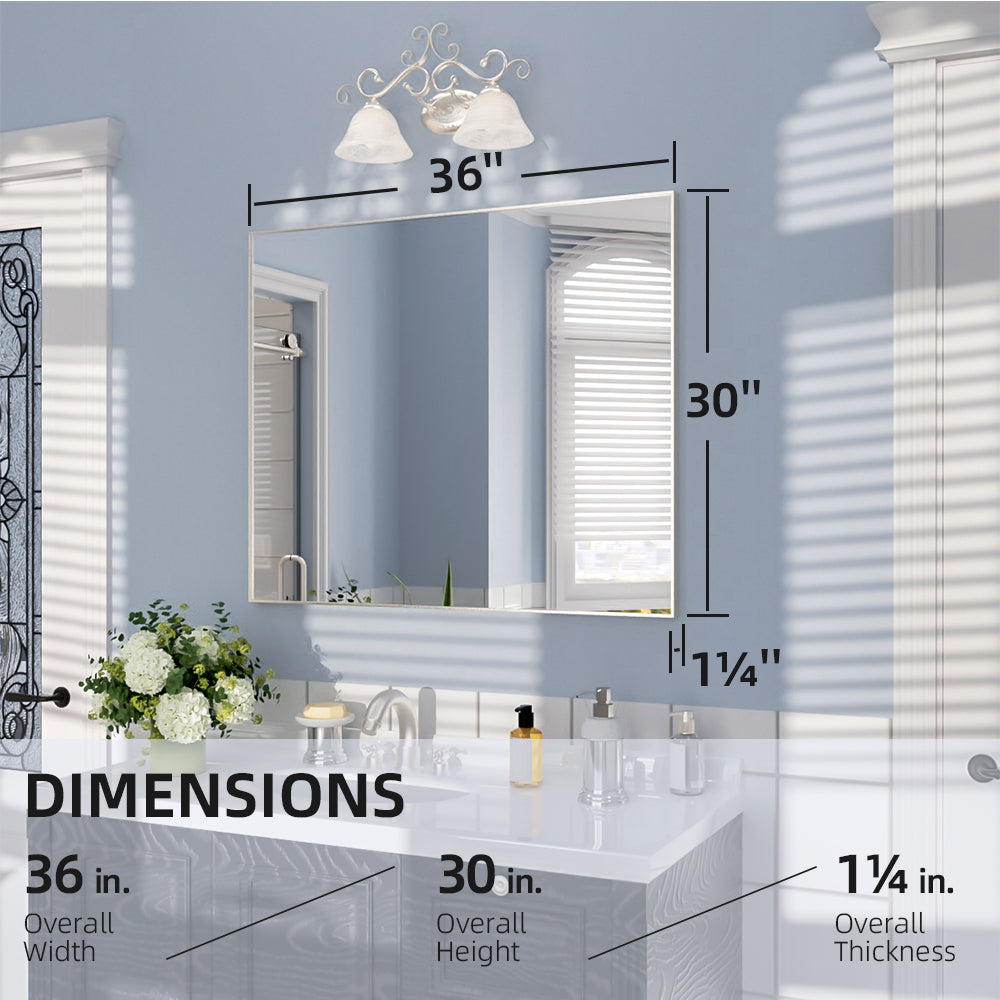 Nivorix NRZL Series Rectangular Framed Wall Bathroom Vanity Mirror in Brushed Nickel 3_e35652ea-7696-47a7-a1df-66eb045ab48a