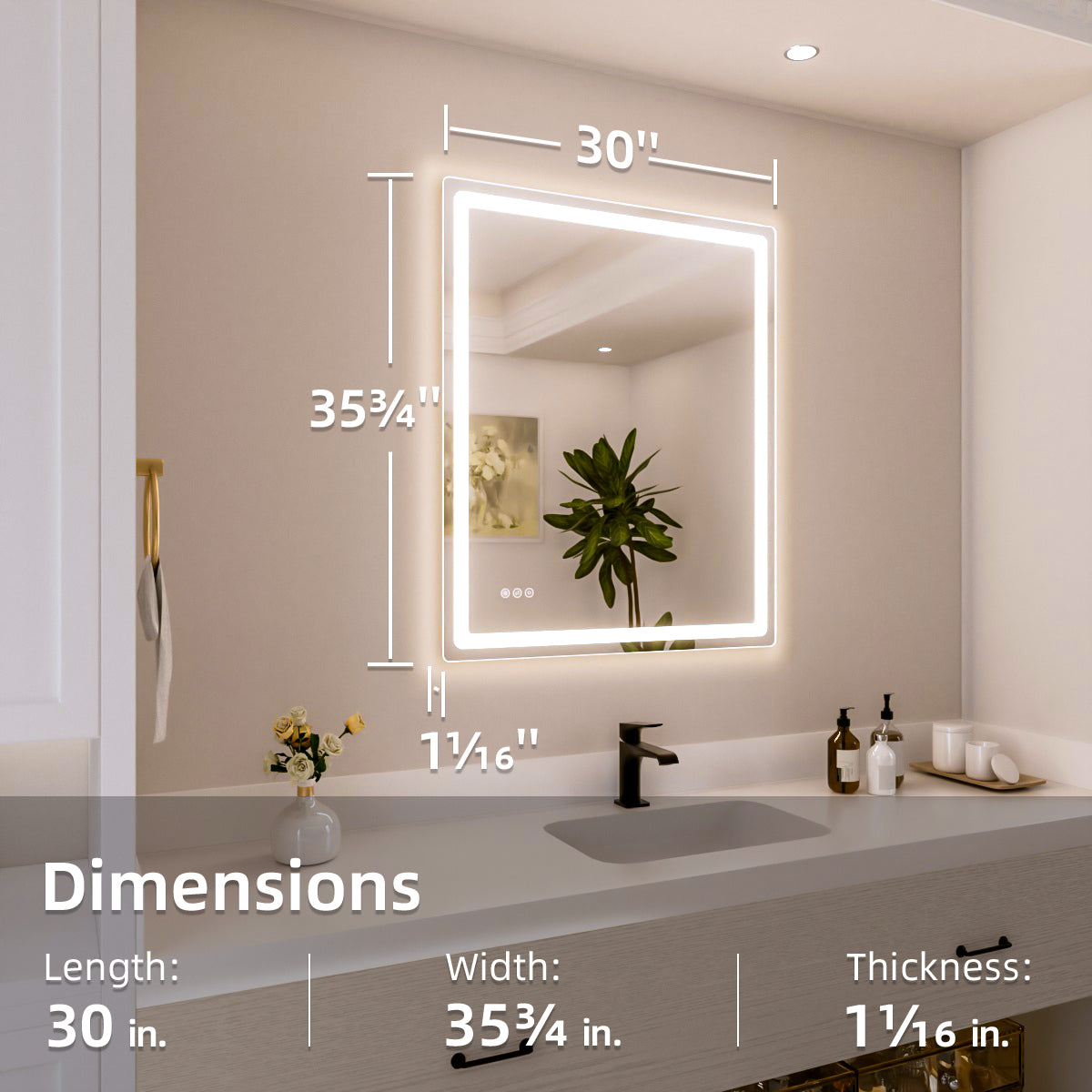 Nivorix NRMU Series Rectangular Frameless LED Wall Bathroom Vanity Mirror with Sleek Silver Finish 3_ea4c122d-60f0-4f26-a45e-3963393c9d76