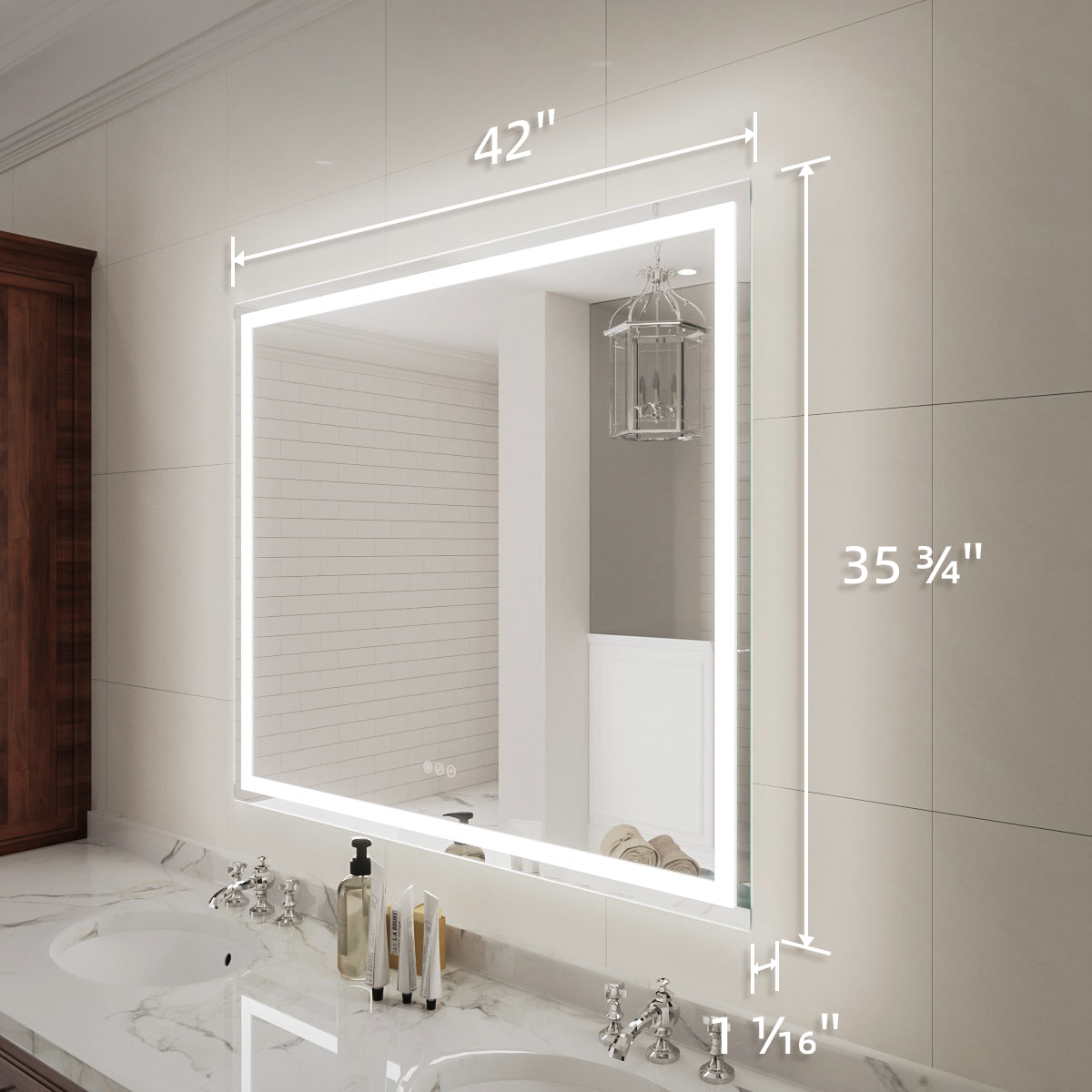 Niveal LMV Series Rectangular Frameless LED Wall Bathroom Vanity Mirror in Silver 3_efc8433e-29fe-42e8-8bf0-3249da8cfb99