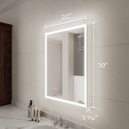 Niveal LMC Series Rectangular Frameless LED Wall Bathroom Vanity Mirror in Silver