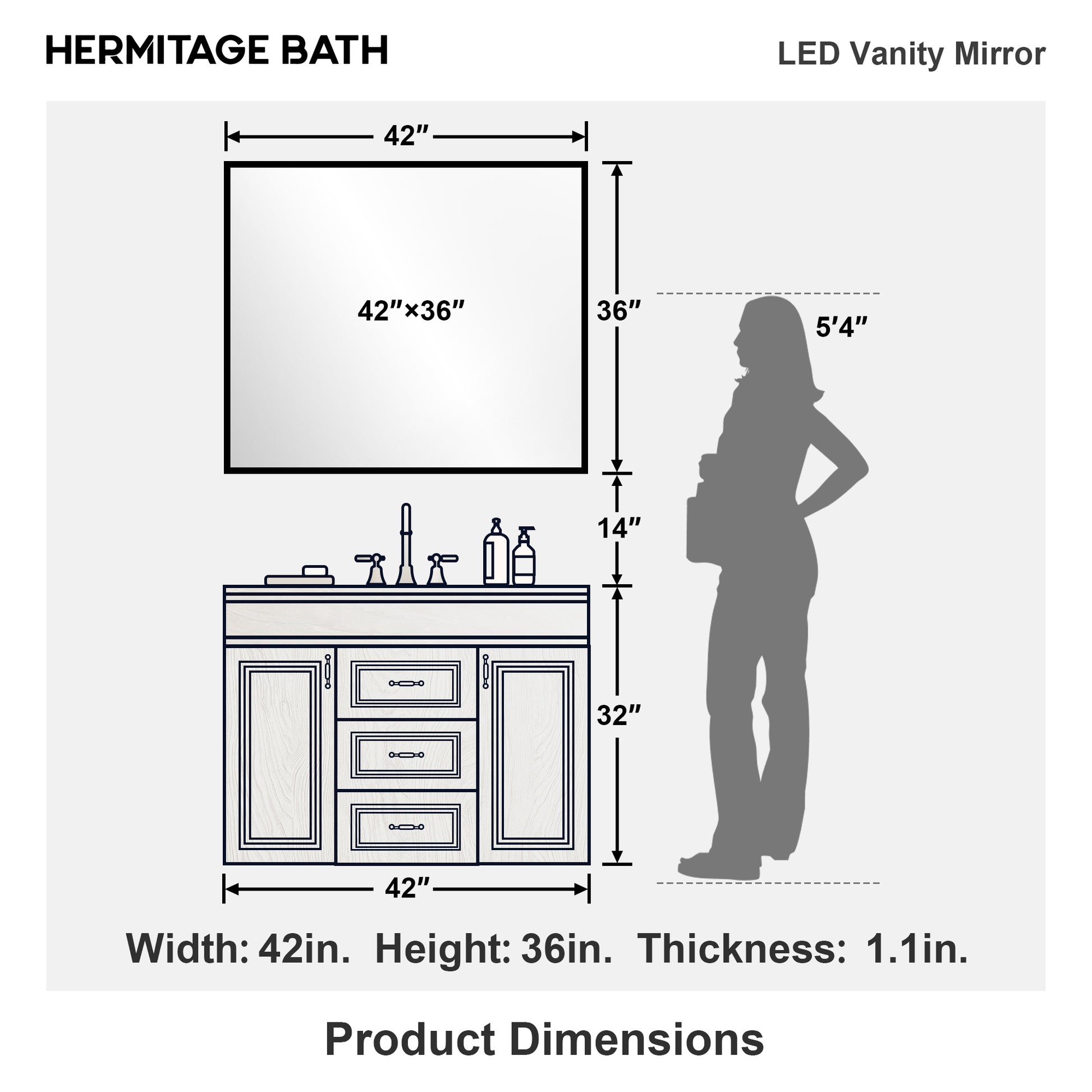 Swarm Rectangular Frameless Radar LED Wall Bathroom Vanity Mirror 4236-14