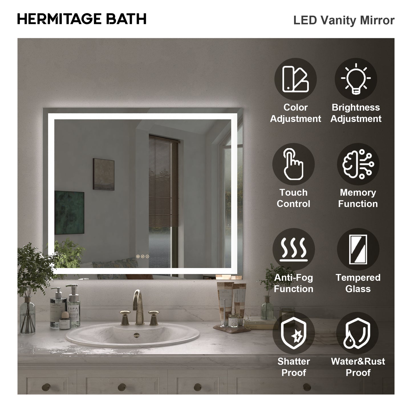 Swarm Rectangular Frameless Radar LED Wall Bathroom Vanity Mirror 4236-3