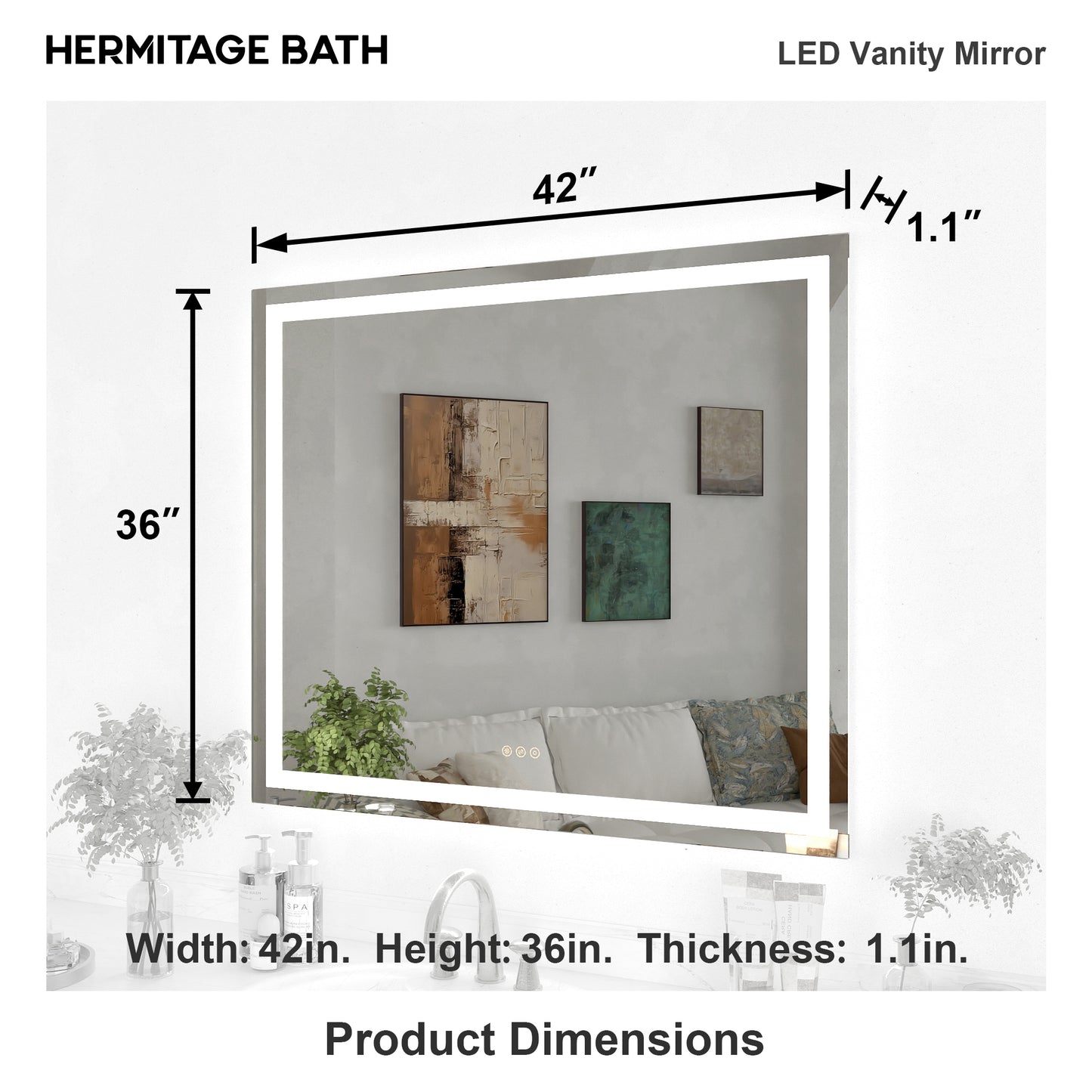 Swarm Rectangular Frameless Radar LED Wall Bathroom Vanity Mirror 4236-4