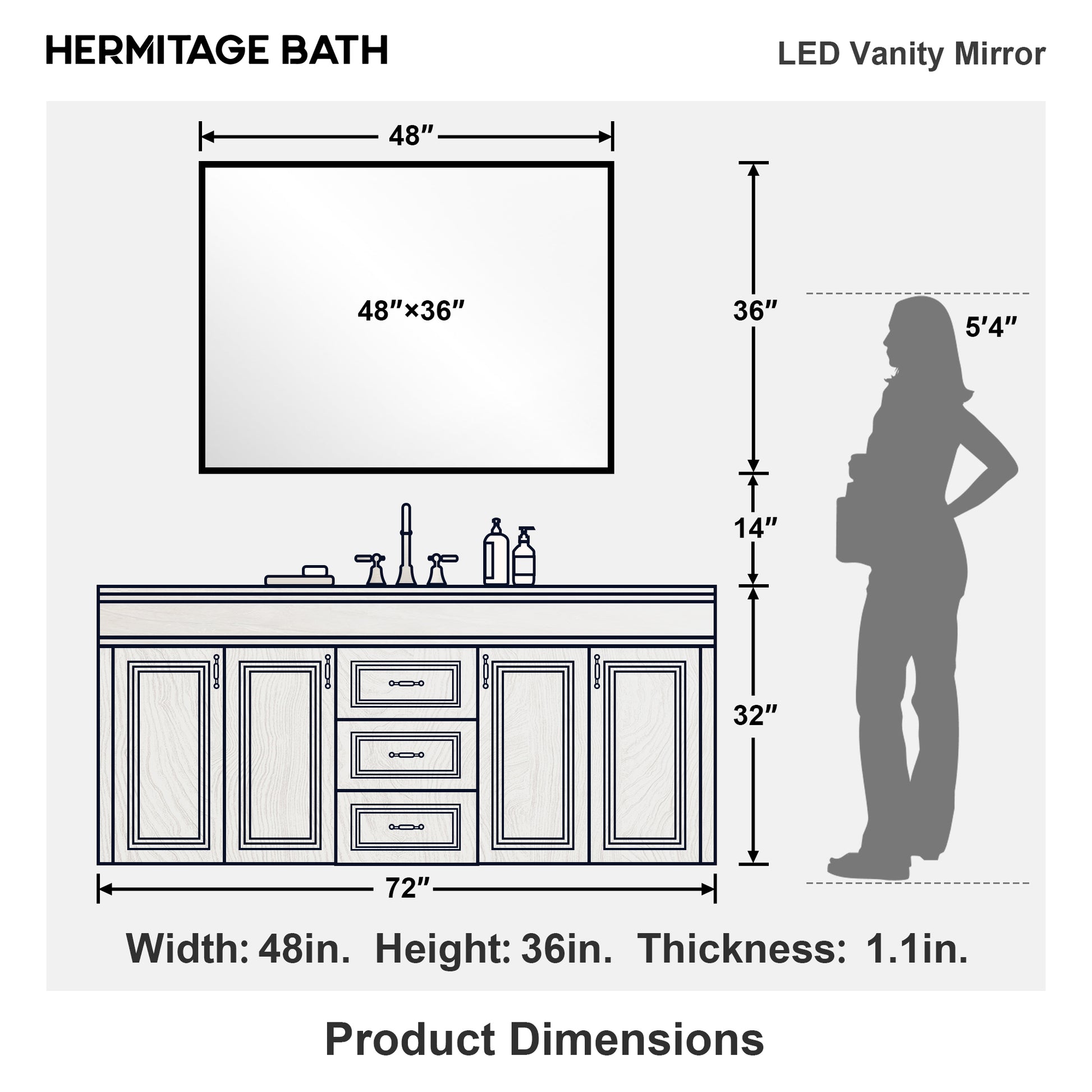 Swarm Rectangular Frameless Radar LED Wall Bathroom Vanity Mirror 4836-14_d00bee7e-cc9b-40f9-8e1d-4c5a8f32a7f5